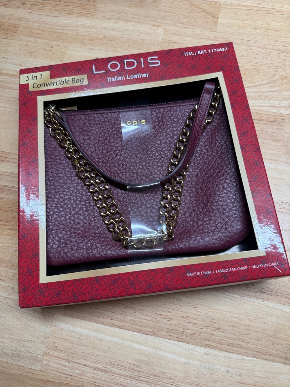 NWT LODIS Wine 5-1 Convertible Shoulder Bag with Gold Chain